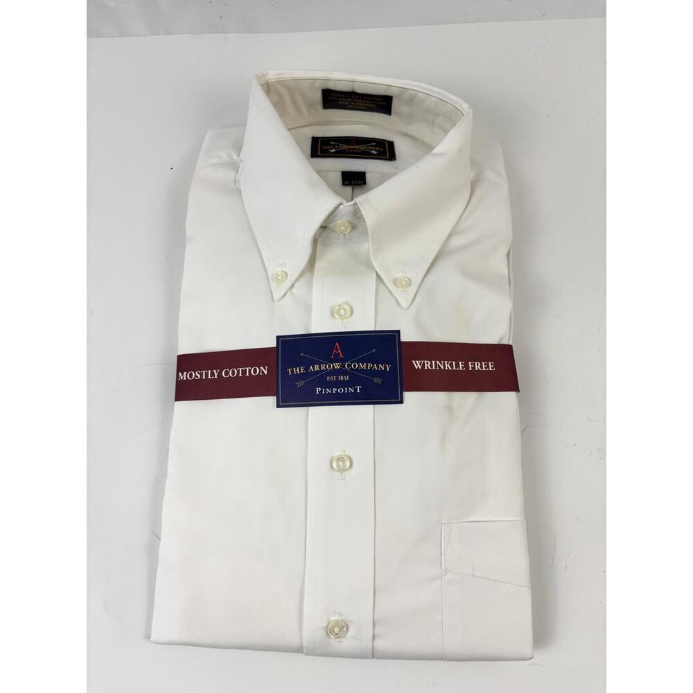 The Arrow Company‎ White Pinpoint Dress Shirt Wrinkle Free Mostly Cotton 16 NWT